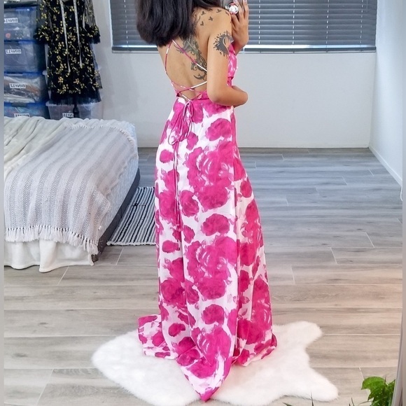 BIN#19 - Pink Floral Strappy Back Vacation Summer Dress Small - Picture 8 of 8